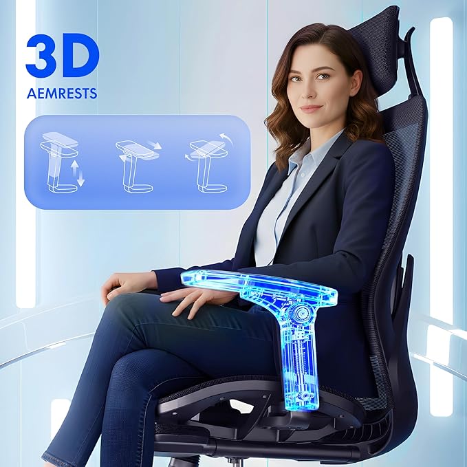 FLEXISPOT MasterEase Massage Office Chair with Footrest, High Back Ergonomic Desk Chair with Adjustable Headrest, 3D Armrests, 2D Lumbar Heated Massage, 4-Position Recline, Mesh Seat, Black