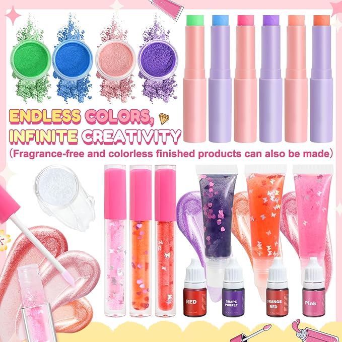 JCOOS Lip Gloss Making Kit and Lip Balm Making Kit, Make Your Own Lip Gloss Kit, Lip Balm Kit, Lipgloss Tubes, Moisturizing Base, Glitter, Kids Makeup Lipgloss Sets for Girls, Fun Stuff for Teens Gift