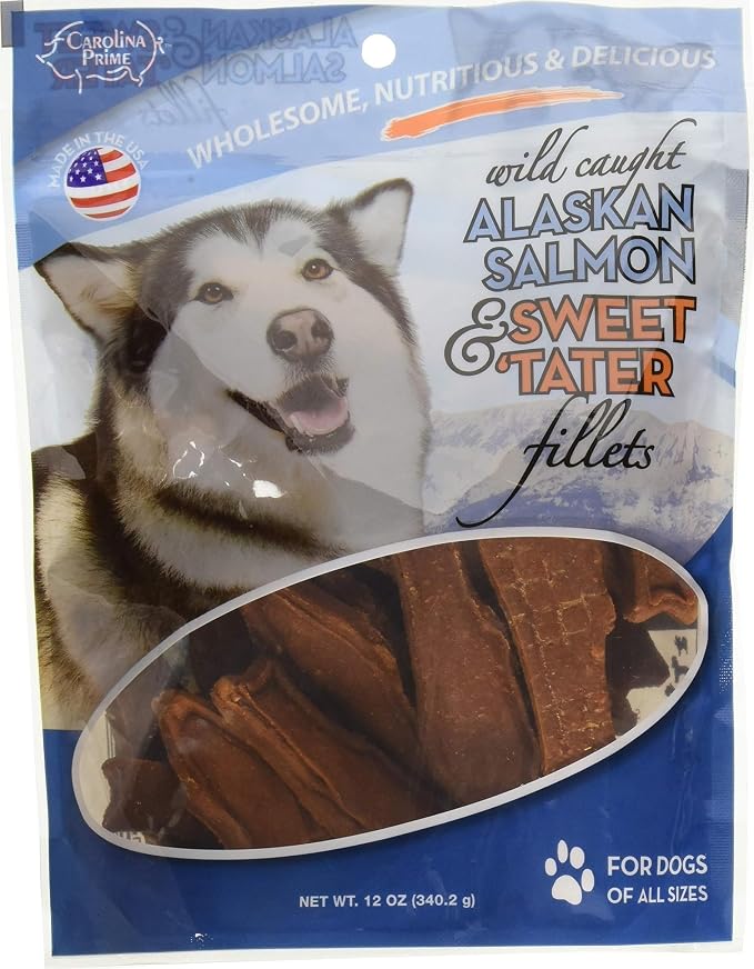 Carolina Prime Pet 45106 Salmon And Sweet Tater Fillets Treat For Dogs ( 1 Pouch), One Size , 12 Ounce (Pack of 1)