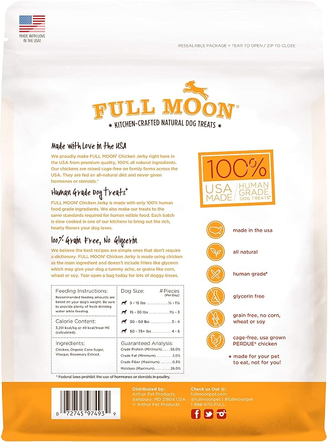 Full Moon Chicken Jerky Dog Treats | Human Grade | Made in USA | Grain Free | 24 oz Pack of 2