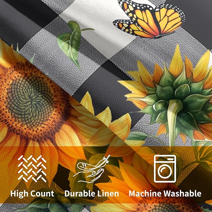 Sunflower Pillow Covers 18X18 Inch Set of 2 Black White Buffalo Plaid Flower Decorative Pillow Cases Spring Summer Floral Cushion Case Farmhouse Modern Home Decor for Sofa Couch Bedroom
