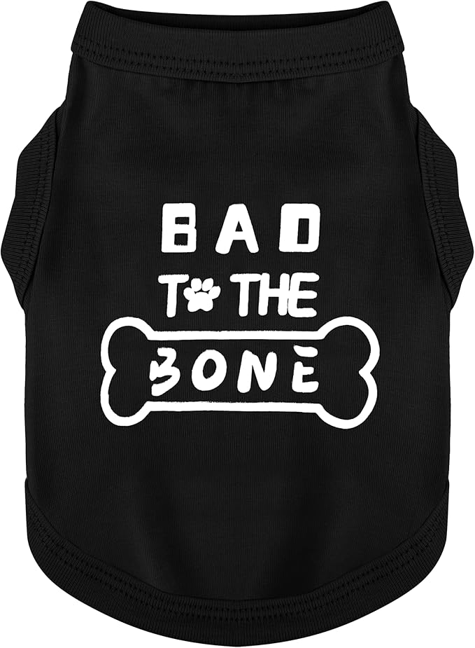 Discover Cozy Cotton Canine Wear: Soft, Lightweight, and Breathable Dog Shirt Vest with Eye-Catching Graphics(Bad to the Bone), Keeping Your Furry Friend Warm and Comfy! Black XXS