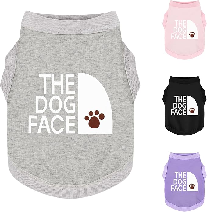 Personality Canine Attire: Soft, Lightweight Cotton Dog Clothes with 'The Dog Face' Print. Small and Medium Breeds, Perfect for Everyday Wear, Comfortable and Breathable Dog Shirt Grey XS
