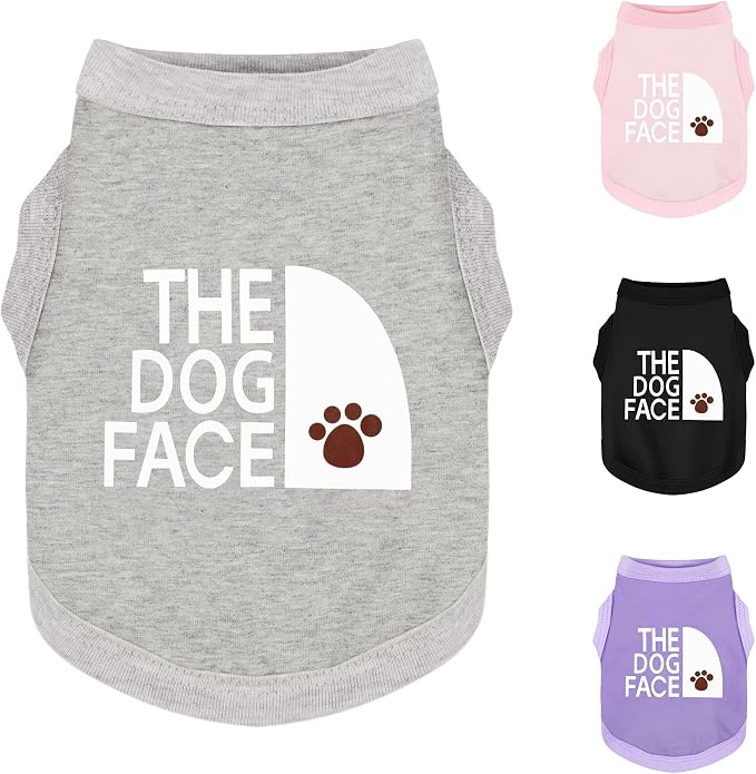 Personality Canine Attire: Soft, Lightweight Cotton Dog Clothes with 'The Dog Face' Print. Small and Medium Breeds, Perfect for Everyday Wear, Comfortable and Breathable Dog Shirt Grey L