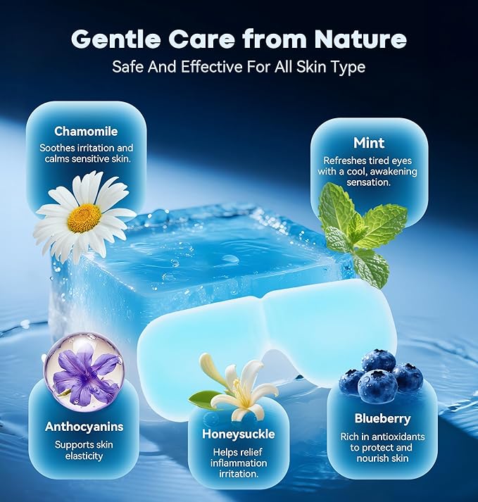 8 Packs Hydrogel Eye Mask Disposable Cold Therapy Sleep Mask Soothing Headache Relief Dry Eye, Stress Relief Eye Fatigue, Cooling Eye Masks Cool Masks for Puffy Eyes Travel Essentials