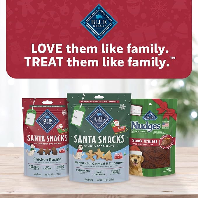 Blue Buffalo Santa Snacks Chicken Dog Treats, 4.5 oz | Limited-Time Holiday Treat, Soft-Moist Training Bits, Seasonal Shapes, No Chicken By-Product, Corn, Wheat, or Soy