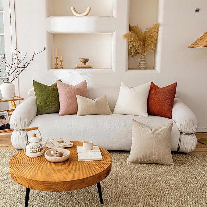 a moment Fall Decorative Throw Pillow Covers Pack of 2,18x18 Inch Rust | Twill Chenille Cushion Covers for Sofa Living Room Couch Bed