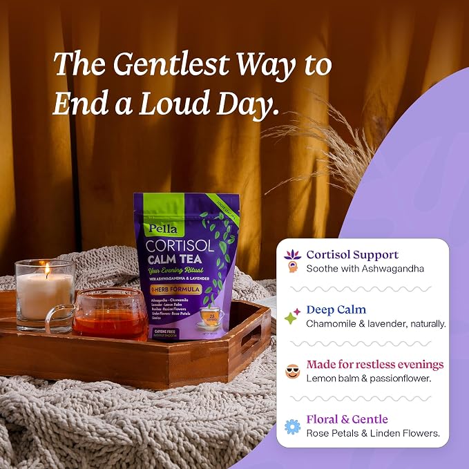 Cortisol Calm Tea – 9-Herb Relaxation Formula – Ashwagandha Chamomile Lavender Lemon Balm Rooibos Passion Flowers Linden Flowers Rose Licorice – Vegan Kosher Caffeine-Free Loose Leaf Tea – 25 Servings