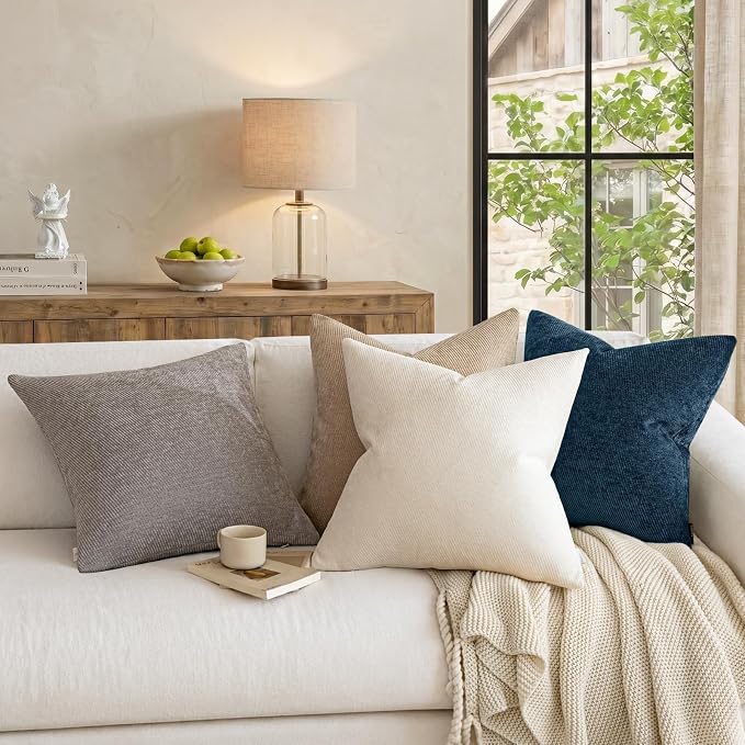 a moment Pack of 2 Decorative Chenille Throw Pillow Covers with Twill Cushion Covers for Sofa Living Room Couch Bed 20x20 Inch Blue