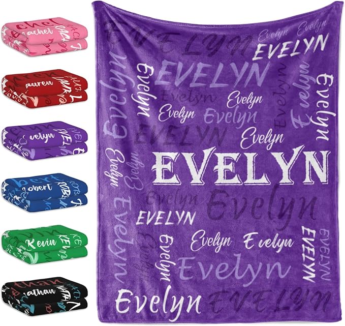 Personalized Custom Purple Theme Light Soft Flannel Fleece Throw Blanket with Name for Men, Women, Boys, Girls, Kids - Customized Name Gifts for Birthday, Christmas, Valentines Day