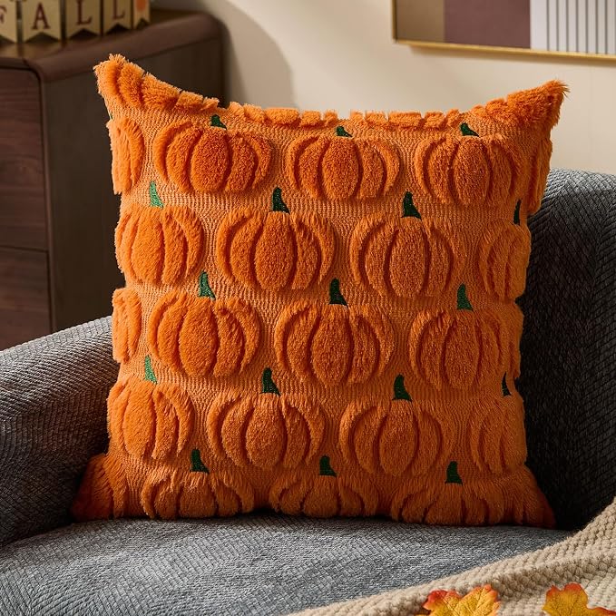 DFXSZ Fall Pillow Covers 20x20 2Pcs Orange Green Pumpkin Fall Decorations | Fall decor Set of 2 Throw Pillow Cases Soft Plush Faux Fur Wool Couch Cushion for Chair Sofa Bedroom Living Room Home Decor