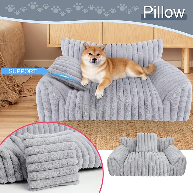 Cute Dog Couch for Medium Large Dogs,Dog Cat Couch Sofa,Dog Bed,L,Grey | Dog Couch Bed with Removable Washable Cover,Cute Fluffy Pet Sofa Cat Couch Bed,Washable Dog Bed Medium Large Size Dog