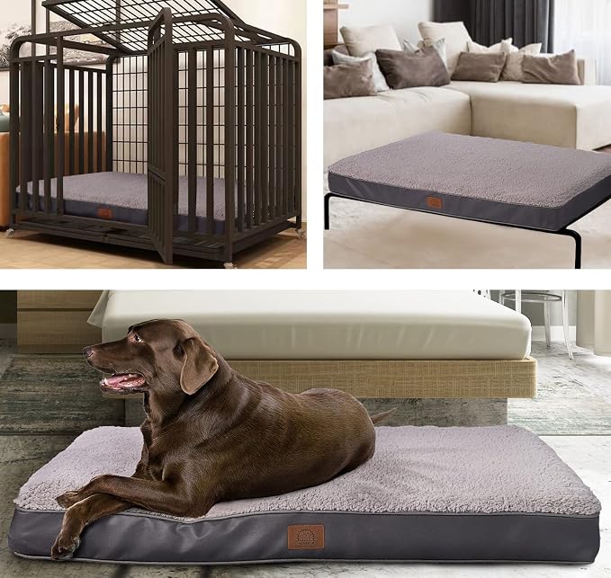 Sunheir Washable Orthopedic Large Dog Bed, Big Waterproof Dog Crate Bed 36" | Removable Machine Washable Cover, Egg Crate Foam Support, Easy-Clean, Anti-Slip Bottom, Soft Pet Bed Mat for Crate, Grey