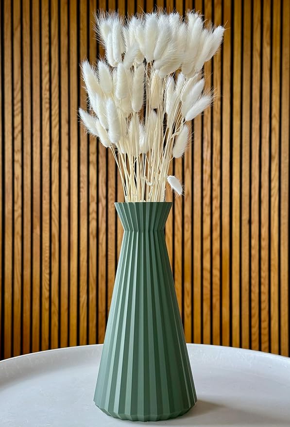 Modern Geometric Decorative Vase, 10" Tall Matte Sage Green Vase for Pampas Grass, Minimalist Contemporary Home Decor for Living Room, Dining Table, Shelf, Coffee Table & Office.