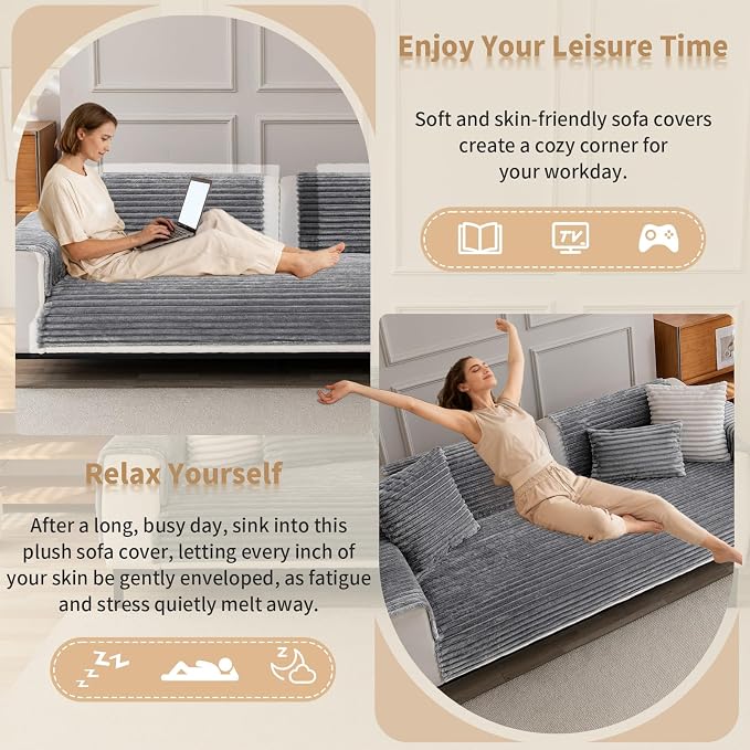 Waterproof Couch Cover & Sofa Cover, Couch Covers for Sofa Washable Non-Slip, Soft Dog Bed Protector for Sectional, Loveseat, Living Room, Car & RV Furniture (Light Gray, 23.62"x23.62" 2 PACK)