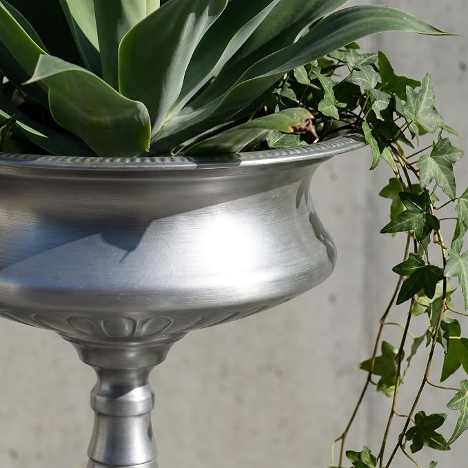 WORTH 15" H. Tall Silver Color Urn Vase for Centerpieces, 11.8" Dia. Classic Metal Trumpet Small Flower Pots for Table, Bowl Vase for Wedding Party Event Home Decor Smooth, Non-Aged Finish