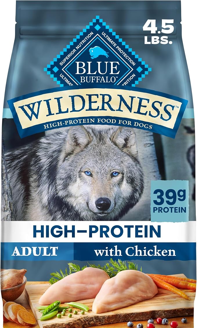 Blue Buffalo Wilderness Chicken & Wholesome Grains Adult Dry Dog Food 4.5lb | 39g Protein, Real Chicken #1 Ingredient, Antioxidant-Rich Fruits & Veggies, High Protein to Fuel Adventures