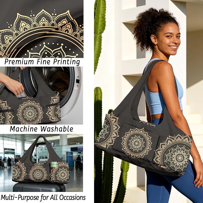 Women's Yoga Bag with Yoga Mat Carrier - Large Mat Pocket Fitness Tote for Pilates, Gym, Travel, Office & Beach