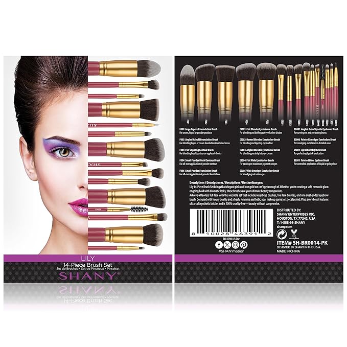 SHANY14 Piece Makeup Brush Set – Elite Cosmetics Brush Collection - Complete Kabuki, Eyes, Face, powder, foundation Makeup Brush Set - LILY