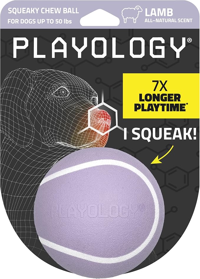 Playology Squeaky Chew Ball Dog Toy - Medium, Lamb Scent