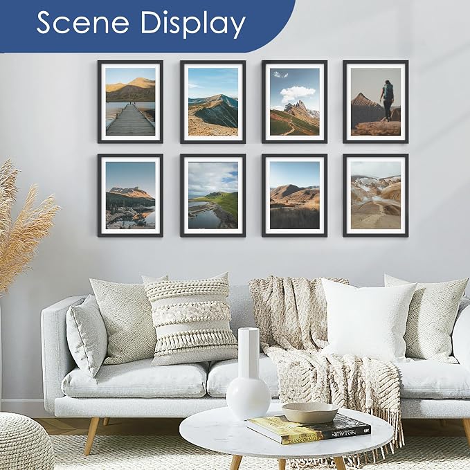 10x13 Picture Frame Set of 6, Wall or Tabletop Display, Black | Display Pictures 9x12 with Mat or 10x13 Without Mat, Horizontal or Vertical, Gallery Wall Frame Set, Wedding Birthday Gifts