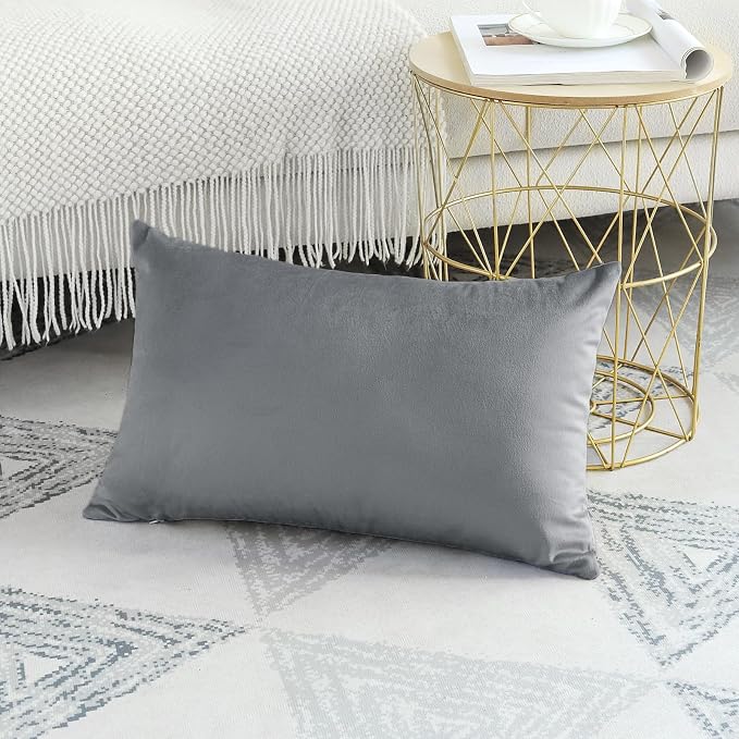 Artscope Luxury Velvet Pillow Covers Decorative Rectangle Pillowcases Soft Solid Cushion Cases for Couch Sofa Bedroom Car Decor 16x24 Inch Graphite Grey