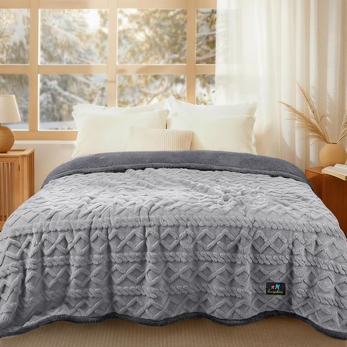 Luciphia Waterproof Blanket for King Bed Reversible Fleece Couch Cover | Reversible waterproof pet blanket with soft Sherpa fleece machine washable protect couch bed car, Light Grey 100" x 82"