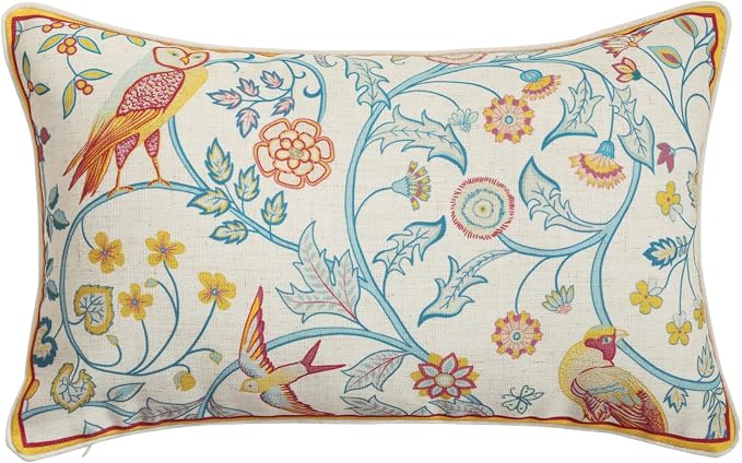patdrea French Vintage Linen Throw Pillow Cover,12"x20"-Magnolia A | Decorative Pillow Case with Zipper,Yellow Floral Pattern,Cushion Coverfor Couch Living Room Bedroom Sofa