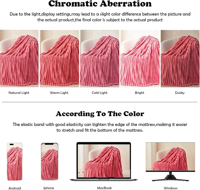 NEWCOSPLAY Fleece Ribbed Cozy Throw Blanket for Couch, Coral Pink, 50"x60" | Premium Silky Flannel Blanket, Soft Lightweight Fluffy Throw Blanket for Bed Sofa Decor, Gift for All Season Use