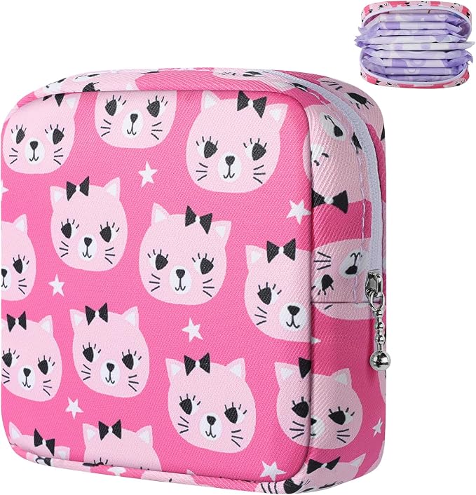 Likesing Period Bag Pouch, Canvas Sanitary Napkin Storage Bag for Girls Womens, Portable Sanitary Napkin Period Pad Pouch for Purse, Small Make Up Pouches(N0469)