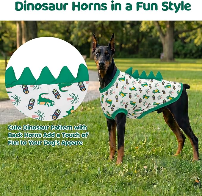 UPF 50+ Sun Protection Dog Shirt - Sleeveless Cooling Vest for Large Dogs Boy, Quick-Dry Pet T-Shirt with Funny Dinosaur Horns, UV Protective Breathable Dog Clothes U-COSBX11L