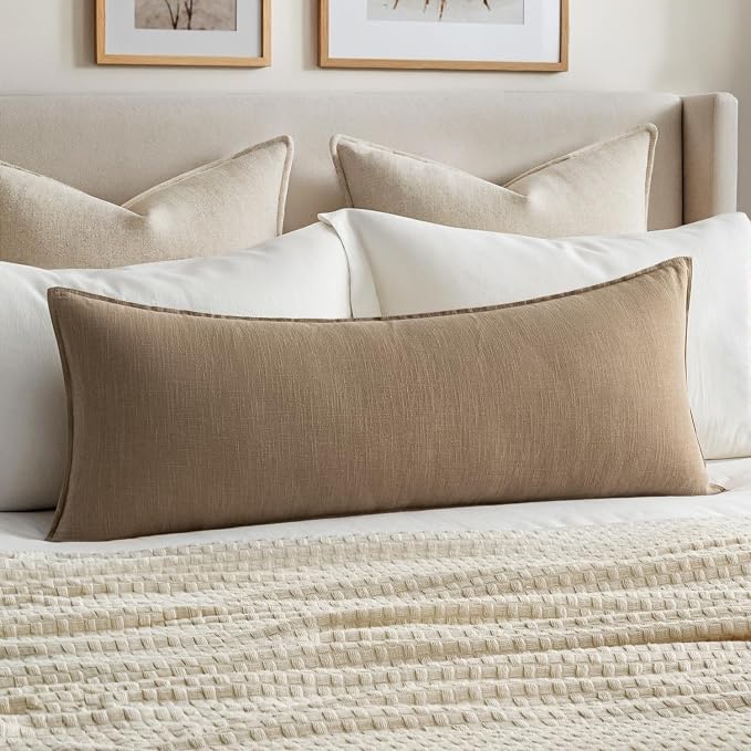 MIULEE Decorative Linen Lumbar Pillow Cover 14x36 Inch Khaki | Fall Autumn Boho FarmhouseCouch Long Throw Pillow for Bed, Pack of 1 Accent Modern Pillowcase, Sofa Livingroom Home Decor