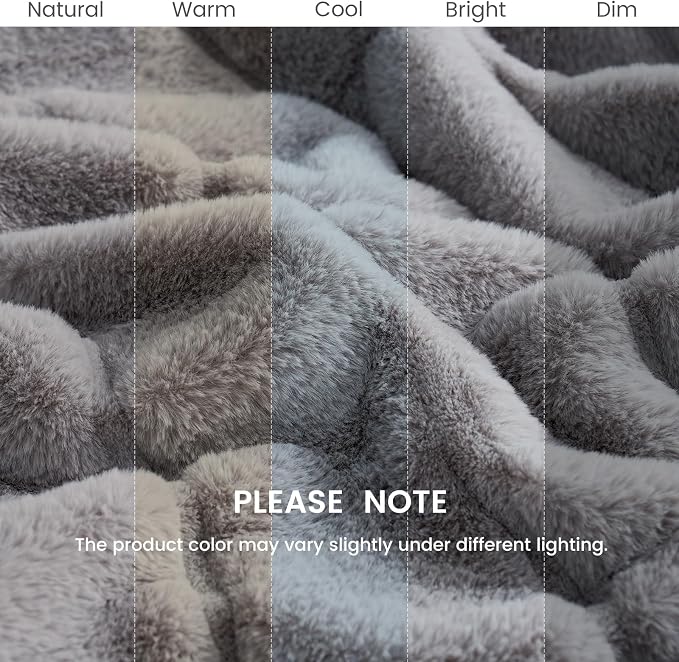 Cozy Bliss Deluxe Sheared Rabbit Faux Fur Throw Blanket, Grey 60"x80" | High-Low Sculpted, Soft Fuzzy, Plush Blanket for Couch, Cozy Home Accent, All Season Use