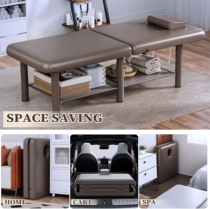 Olela Wide Foldable Massage Table - Professional Massage Table with Adjuatable Backrest & Large Storage Space, Treatment Tables with Metal Frame and Pu Leather for Spa, Beauty, Rehabilitation