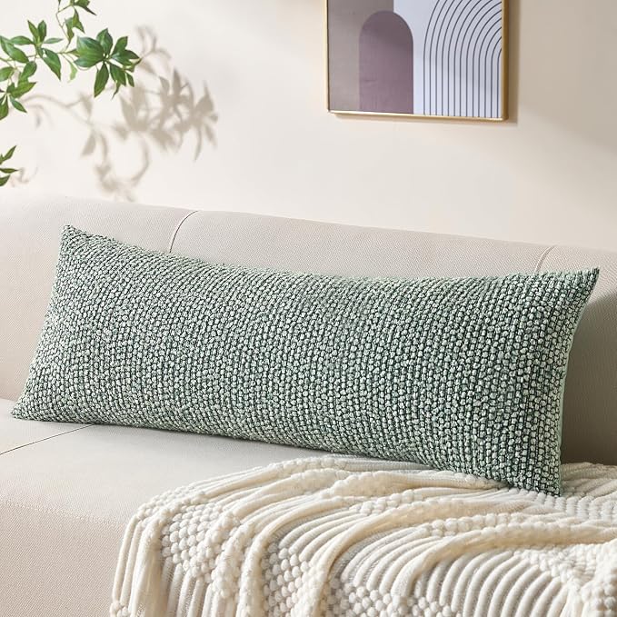 Allorry Soft Wool Decorative Throw Pillow Covers 14x36 Green SY011D14 | Cozy Soft Touch,Neutral Textured Boho Cushion Covers for Modern Farmhouse Sofa Bedroom Living Room Decor