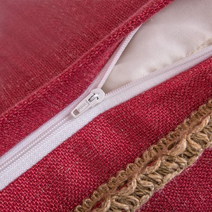 Phantoscope Farmhouse Solid Throw Decorative Pillow Cover Burlap Linen Trimmed Tailored Edges Outdoor Pillow Red 20 x 20 inches, 50 x 50 cm, Pack of 1