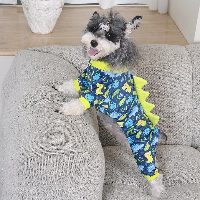 CuteBone Dinosaur Costume Dog Pajamas, Stretchy Spandex Crystal Velvet Sleepwear Coat for Small Dogs, Soft & Warm Pet Outfit Clothes for Cold Weather, Cozy Pullover Design COSP10XL