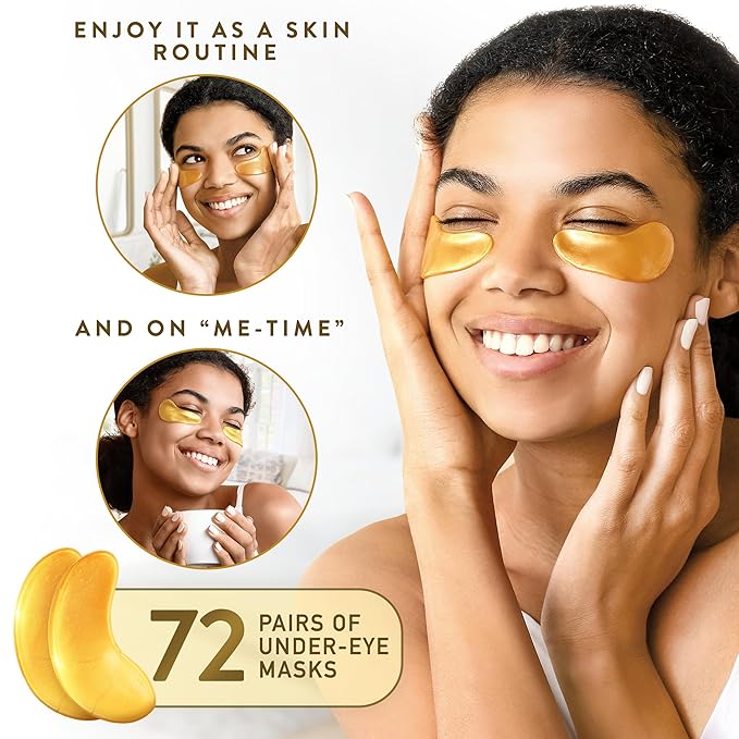PatchRx Gold Under Eye Patches (144 Patches) for Puffy Eyes and Dark Circles with Pure Collagen, 24K Eye Gel Pad Masks for Reducing Eye Bags, Puffy Dark Circles, Wrinkles, and Fine Lines
