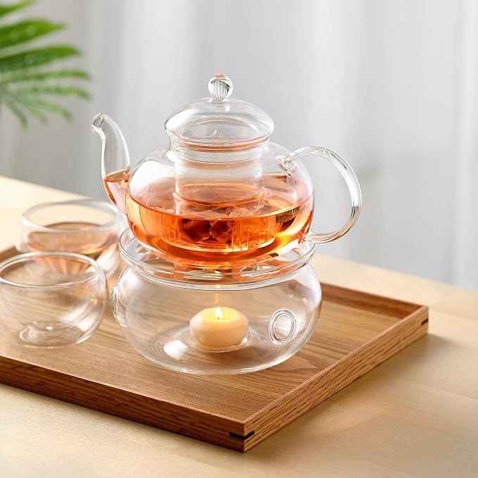 CnGlass 40.6oz/1200ml Glass Teapot with Removable Infuser,Stovetop Safe Tea Kettle,Blooming & Loose Leaf Tea Pot