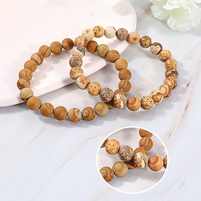 Bivei Natural Gemstone Semi Precious Healing Crystals Handmade Stretchy Round Beads Bracelet,Stocking Stuffers for Women Enhance Positive Energy