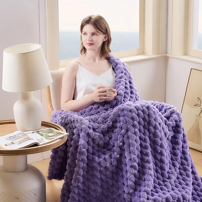 NEWCOSPLAY Fleece Clouds Cozy Queen Blanket for Couch, Lavender, 90"x90" | Premium Silky Flannel Blanket, Soft Lightweight Fluffy Throw Blanket for Bed Sofa Decor, Gift for All Season Use