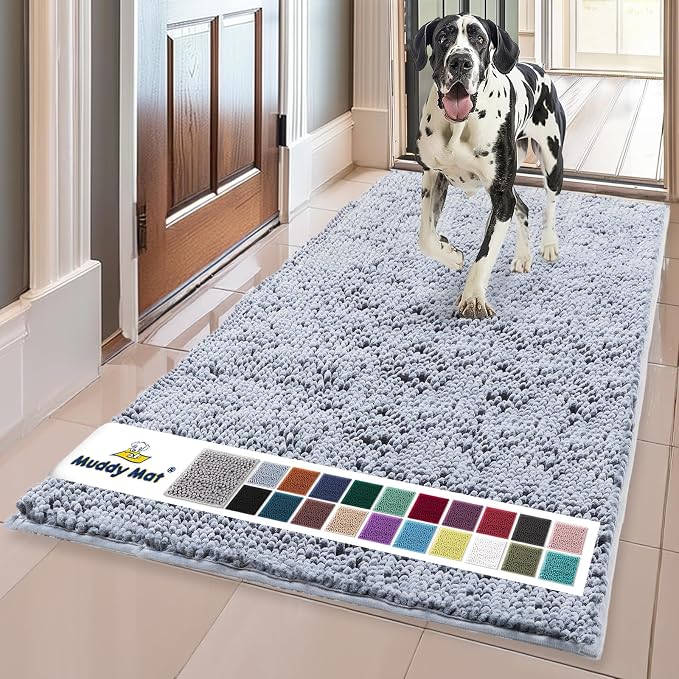 Muddy Mat® | Super Water Absorbent Door Mat Indoor, Microfiber Quick Dry Chenille Entryway Rug, Slip Resistant Front Door Mat, Indoor Mats for Entryway, Machine Washable Pet Rug, Baby Blue XL 36"X60"