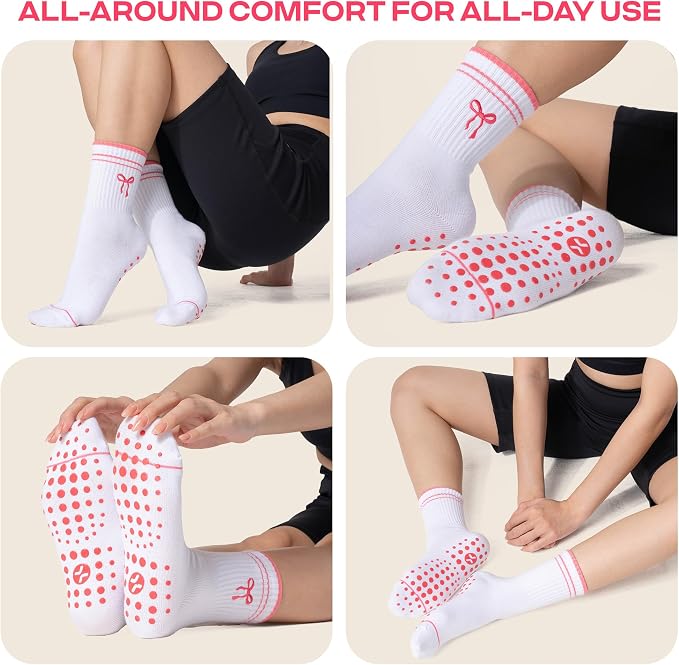 COOLMATE Pilates Socks with Grips for Women, Yoga Socks, Crew Non Slip Women for Barre, Pilates Gifts for Women