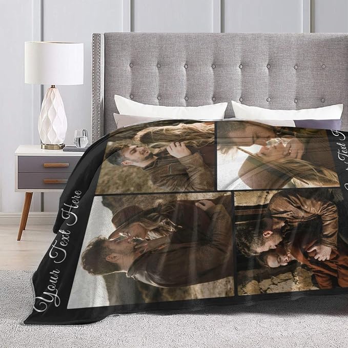 Custom Blanket with Picture Text, Personalized 4 Photo Blanket, HD Printing Customized Flannel Throw Blanket Gifts for Mom Dad Couple Girlfriend Boyfriend Wife Husband Christmas