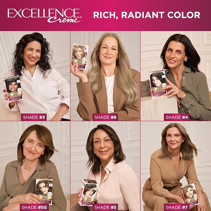 L'Oreal Paris Excellence Creme Permanent Hair Color, 5AB Mocha Ash Brown, 100 percent Gray Coverage Hair Dye, Pack of 3