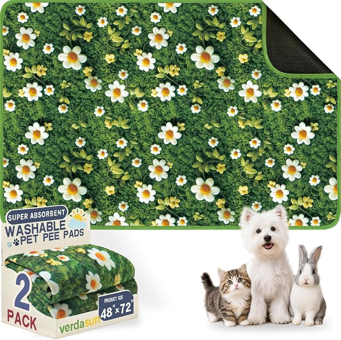 Washable Pee Pads for Dogs, Reusable Puppy Potty Training Pads, Ultra-Absorbent Thick Waterproof Leak-Proof Non-Slip Pads & Mat for Crate, Playpen, Floor, Whelping & Housebreaking , 2 Pack 48"x72"