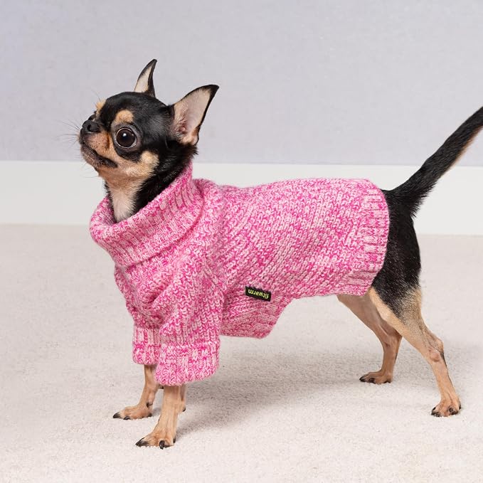Fitwarm Knitted Turtleneck Dog Sweater, Cozy Dog Winter Clothes for Small Dogs Girl, Holiday Pet Outfit, Heather Pink, Medium