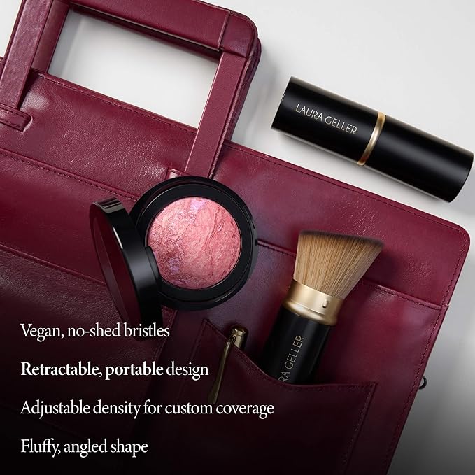 LAURA GELLER NEW YORK Retractable Black Kabuki Brush for Liquid, Cream and Powder Face Makeup With Aluminum Handle