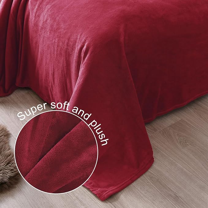 Exclusivo Mezcla Soft Fleece Blanket Twin Size for Bed, Deep Red | 90x66 Inches, Double-Sided Brushed Flannel, Lightweight Plush Cozy Blanket for Home Decor, All Season, Machine Washable