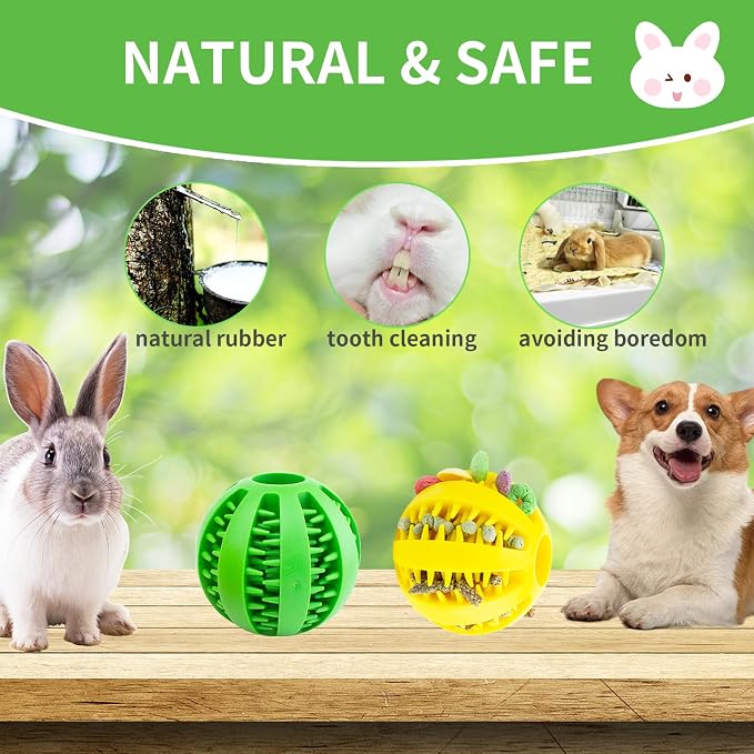 Rabbit Teething Toys Ball Small Animals Play Balls Treat Dispensing Rabbit Balls Puzzle Chew Balls & Rolling Toys for Bunny, Improve Pets Teeth Health for Rabbit, Guinea Pigs 2pack